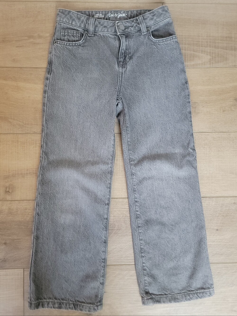 Cat & Jack Wide Leg Grey Jeans Sz 8 Cotton Snap Mid Rise Casual Kidcore